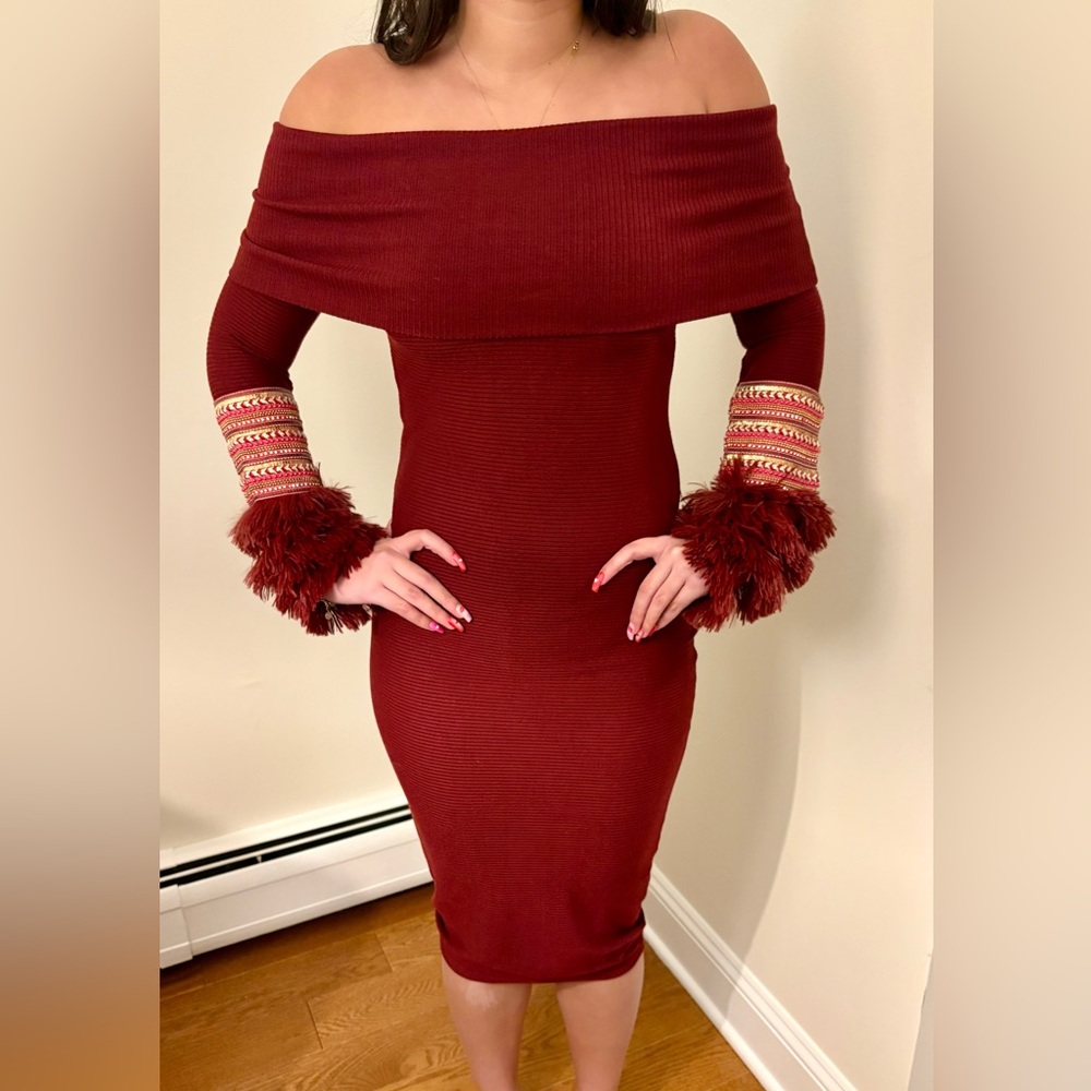 Eliya the label Penelope Burgundy Off-Shoulder Dress
